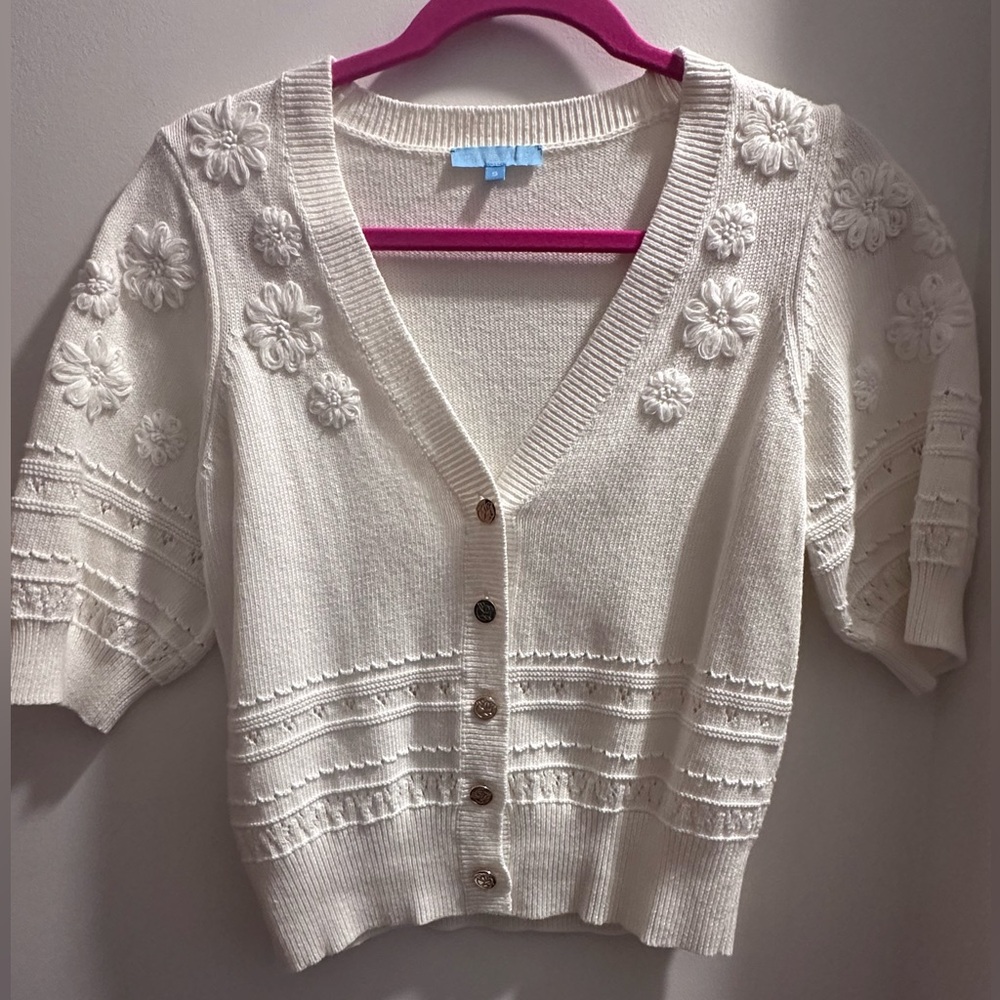 Draper James Cream Floral Knit Cardigan